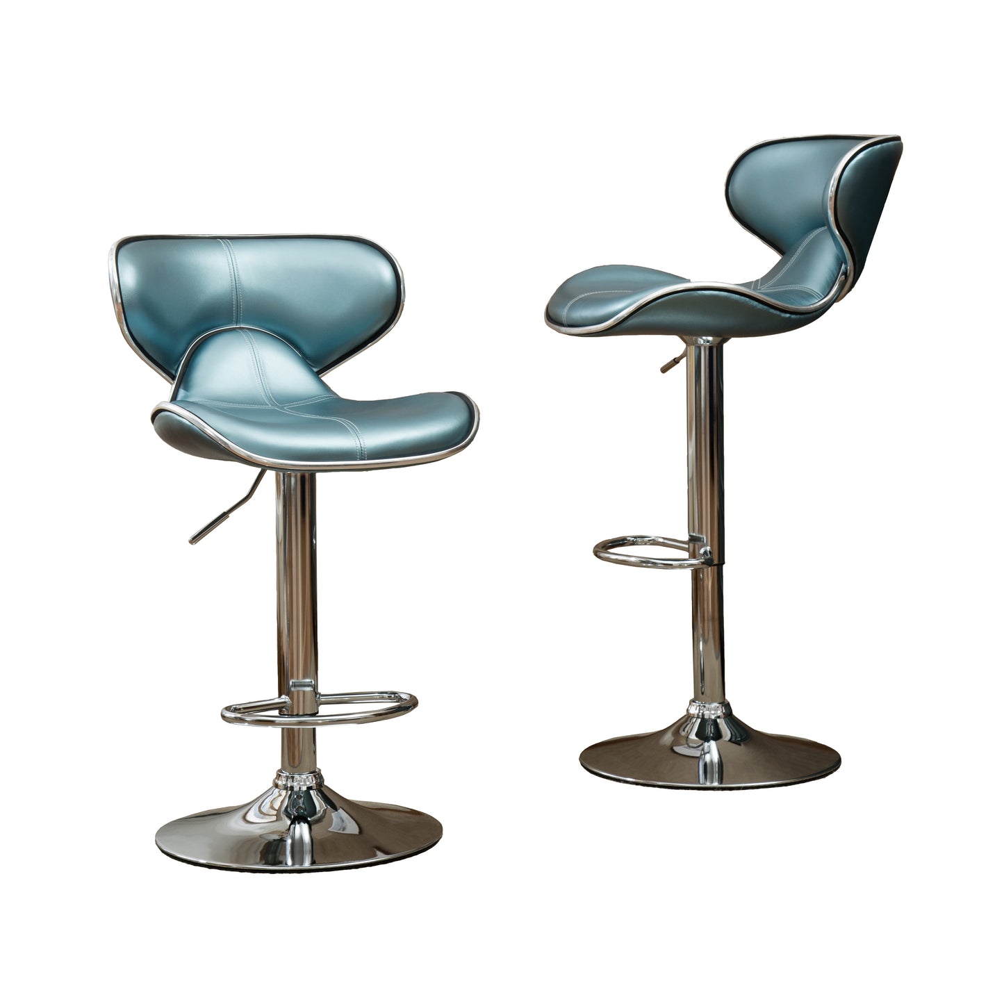 Masaccio Blue Cushioned Leatherette Upholstery Airlift Adjustable'swivel Barstool with Chrome Base, Set of 2
