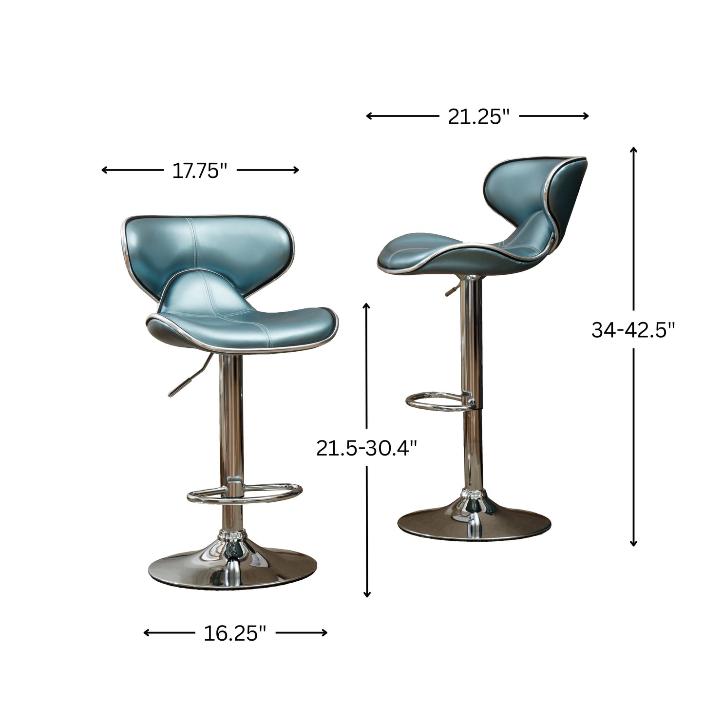 Masaccio Blue Cushioned Leatherette Upholstery Airlift Adjustable'swivel Barstool with Chrome Base, Set of 2