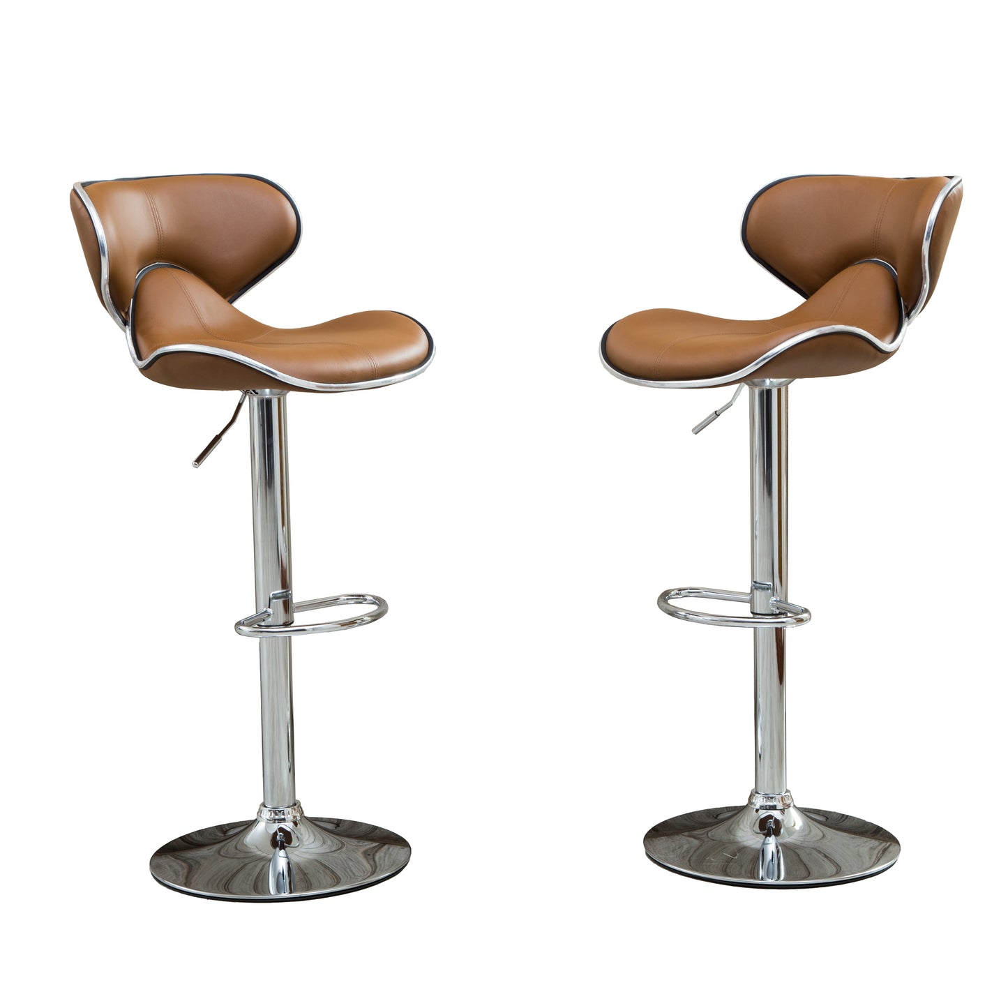 Masaccio Caramel Cushioned Leatherette Upholstery Airlift Adjustable'swivel Barstool with Chrome Base, Set of 2