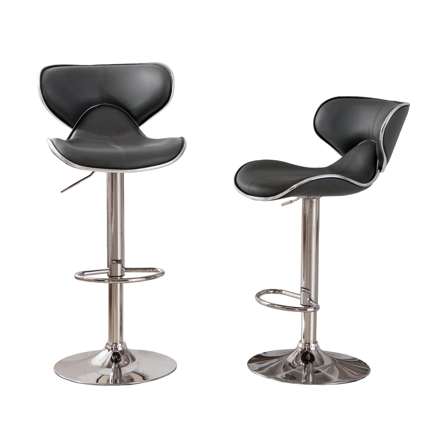 Masaccio Grey Cushioned Leatherette Upholstery Airlift Adjustable'swivel Barstool with Chrome Base, Set of 2