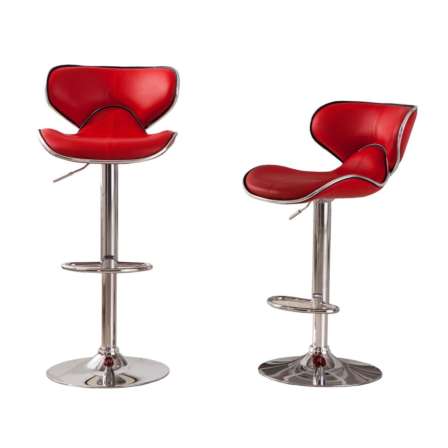 Masaccio Red Cushioned Leatherette Upholstery Airlift Adjustable'swivel Barstool with Chrome Base, Set of 2