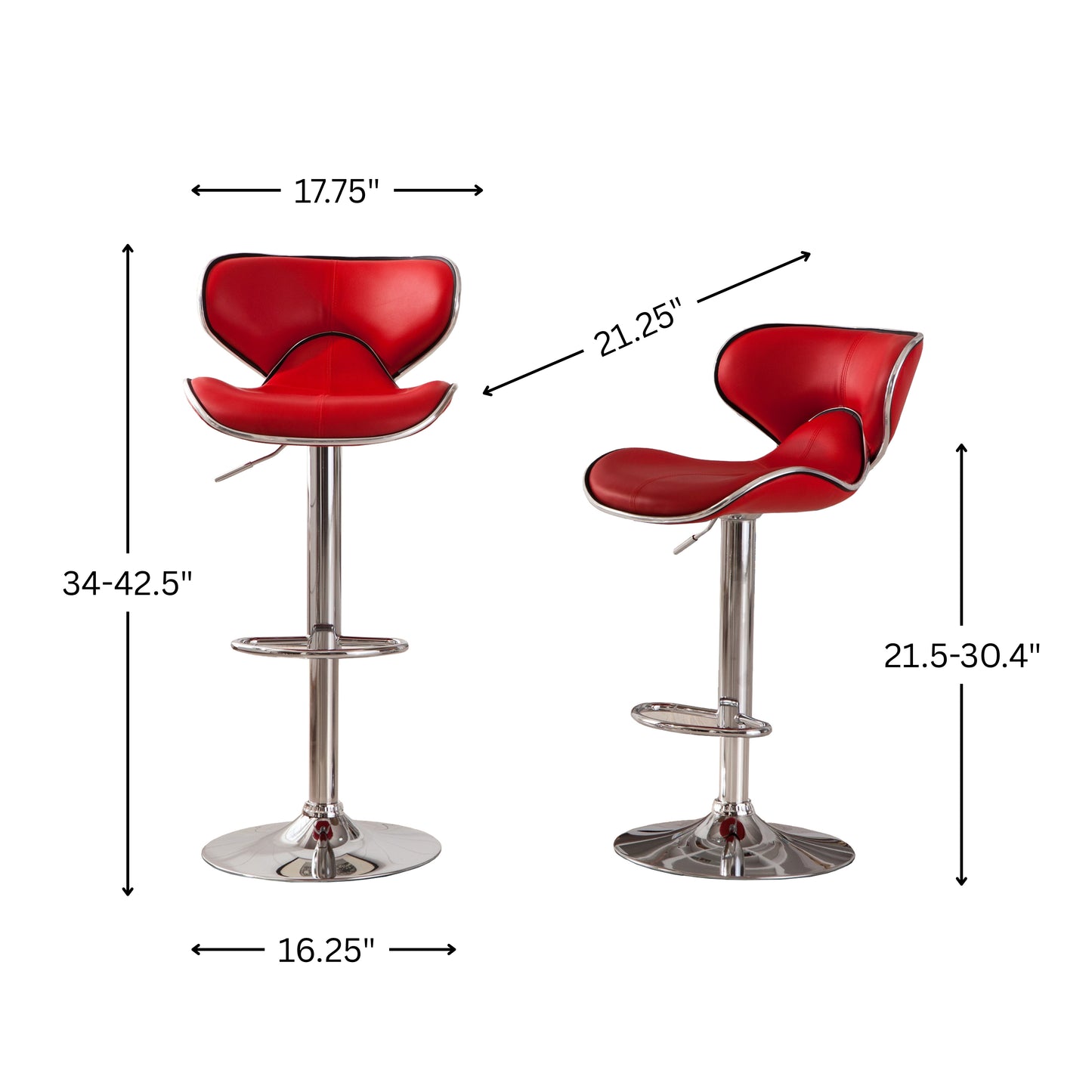 Masaccio Red Cushioned Leatherette Upholstery Airlift Adjustable'swivel Barstool with Chrome Base, Set of 2