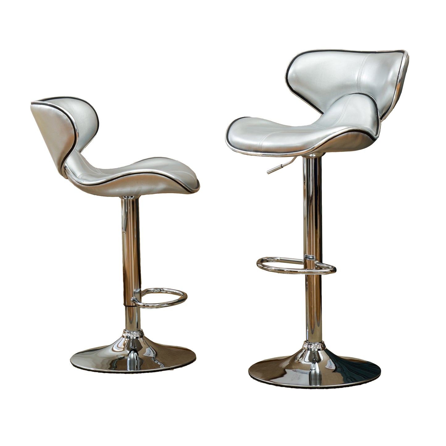 Masaccio Silver Cushioned Leatherette Upholstery Airlift Adjustable'swivel Barstool with Chrome Base, Set of 2