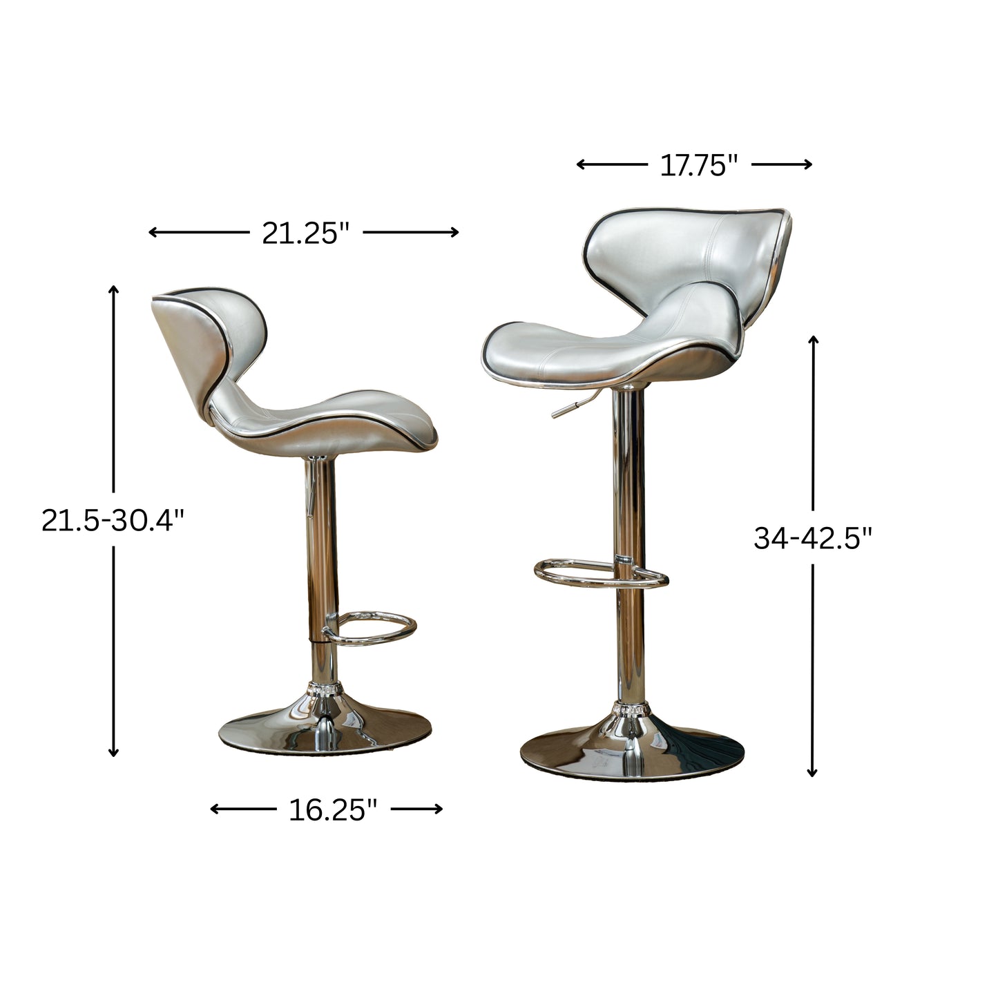 Masaccio Silver Cushioned Leatherette Upholstery Airlift Adjustable'swivel Barstool with Chrome Base, Set of 2