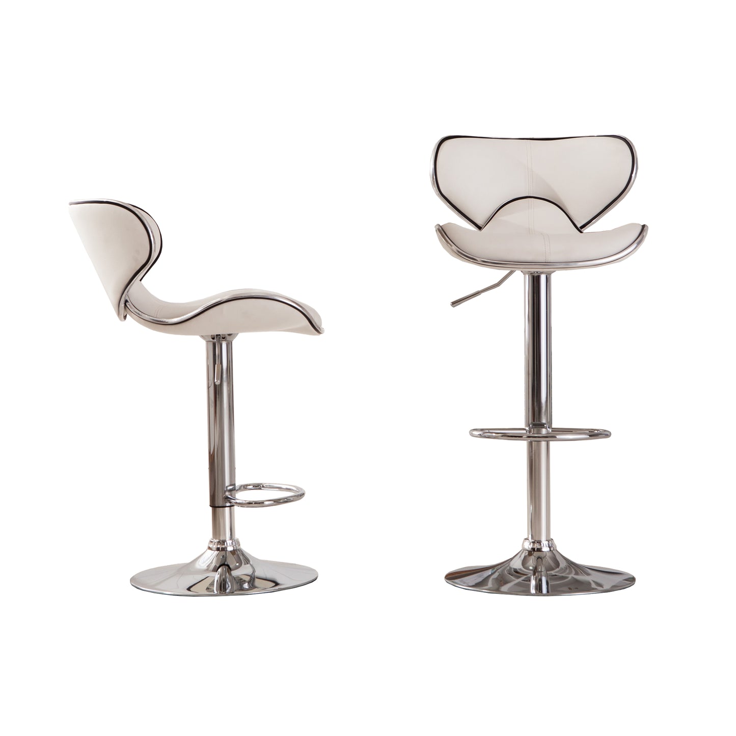 Masaccio White Cushioned Leatherette Upholstery Airlift Adjustable'swivel Barstool with Chrome Base, Set of 2