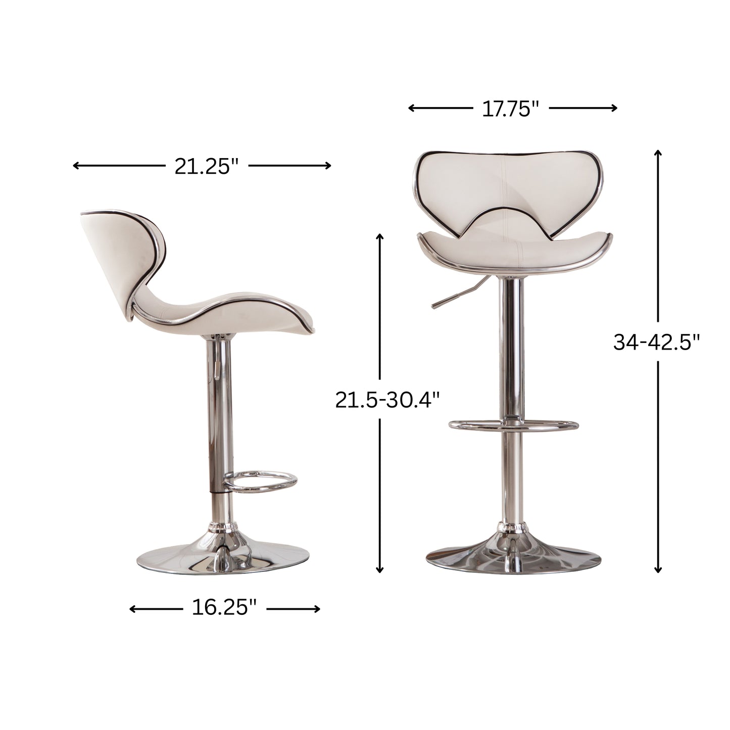 Masaccio White Cushioned Leatherette Upholstery Airlift Adjustable'swivel Barstool with Chrome Base, Set of 2