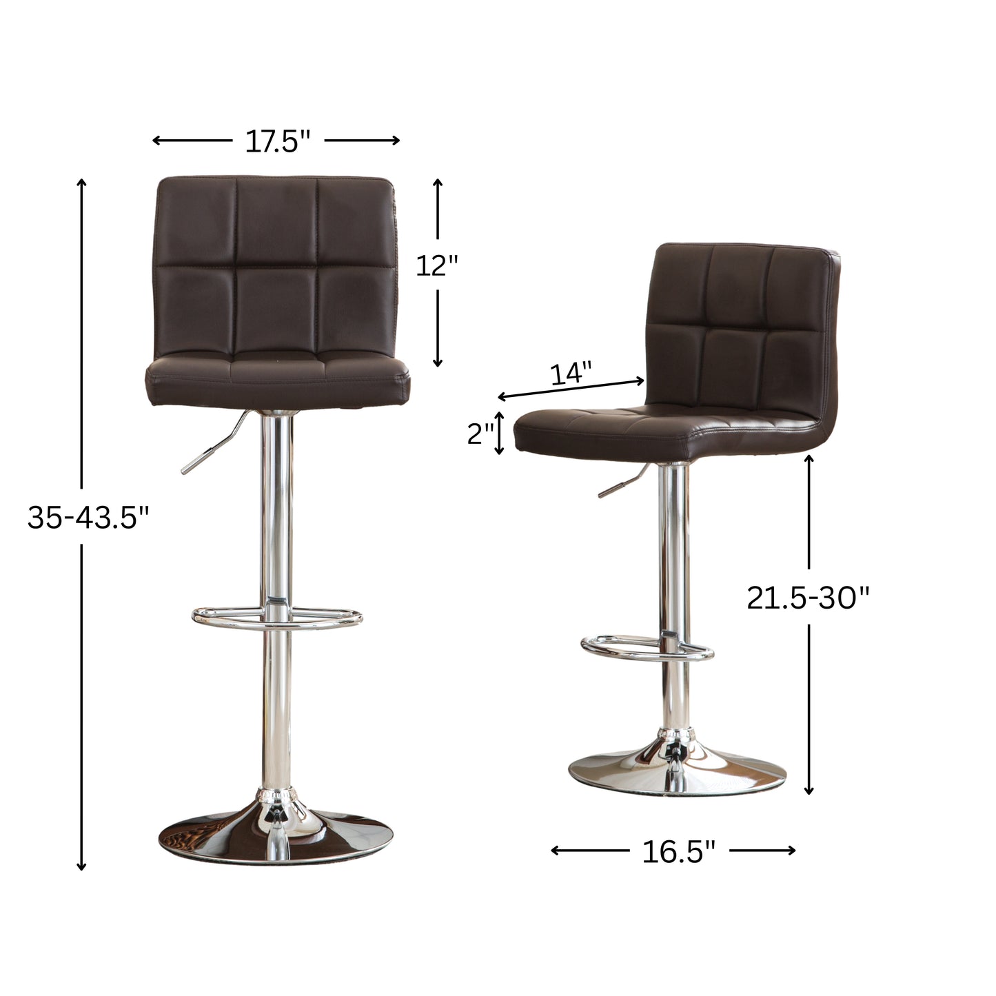 Swivel Elegant PU Leather Modern Adjustable Hydraulic Barstools, Brown