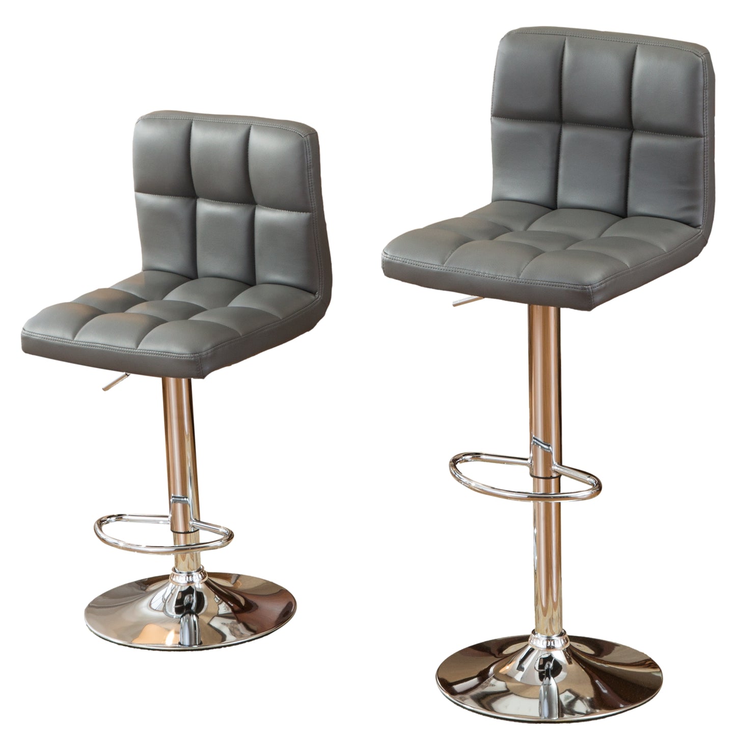 Swivel Leather Adjustable Hydraulic Bar Stool, Set of 2, Gray
