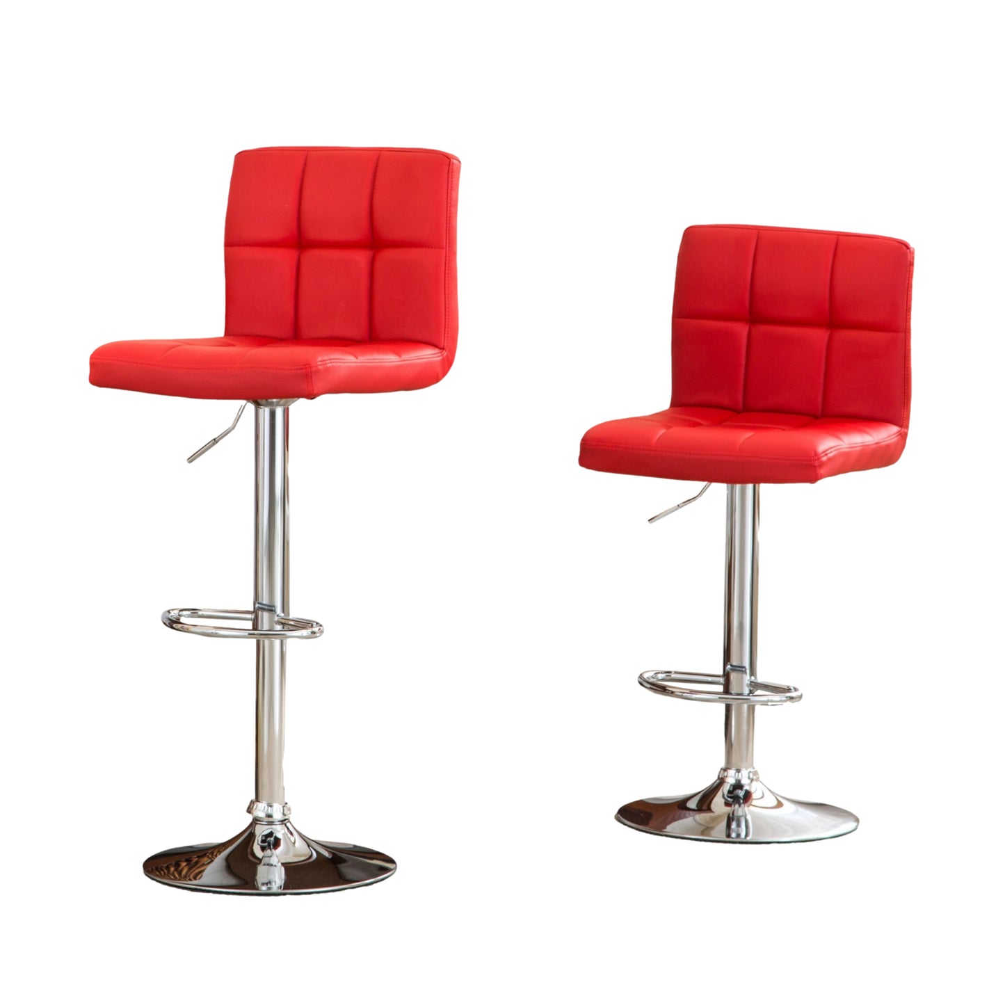 Swivel Faux Leather Adjustable Hydraulic Bar Stool - Set of 2 Red