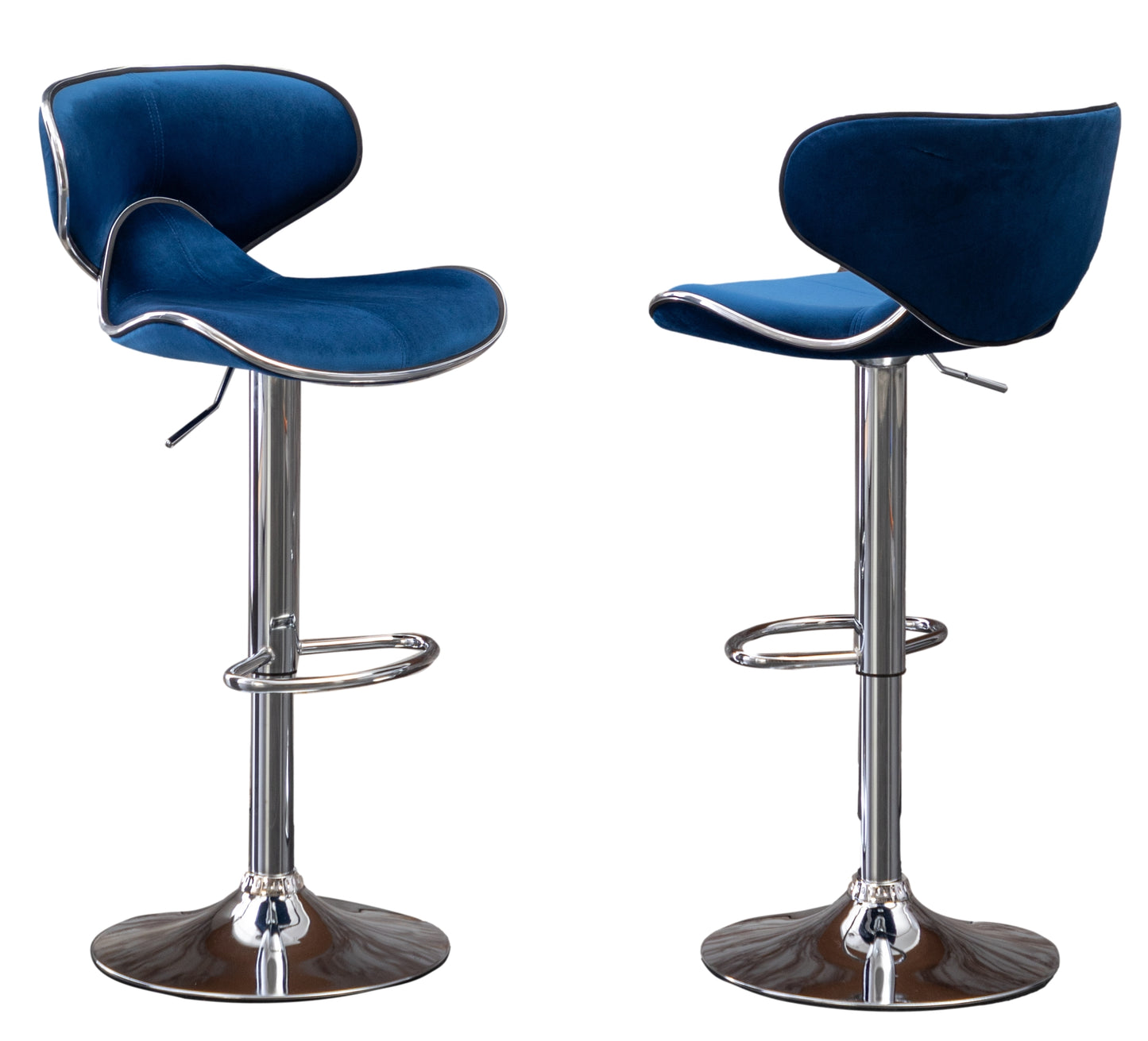 Masaccio Velvet Upholstered Adjustable'swivel Barstool, Set of 2, Blue