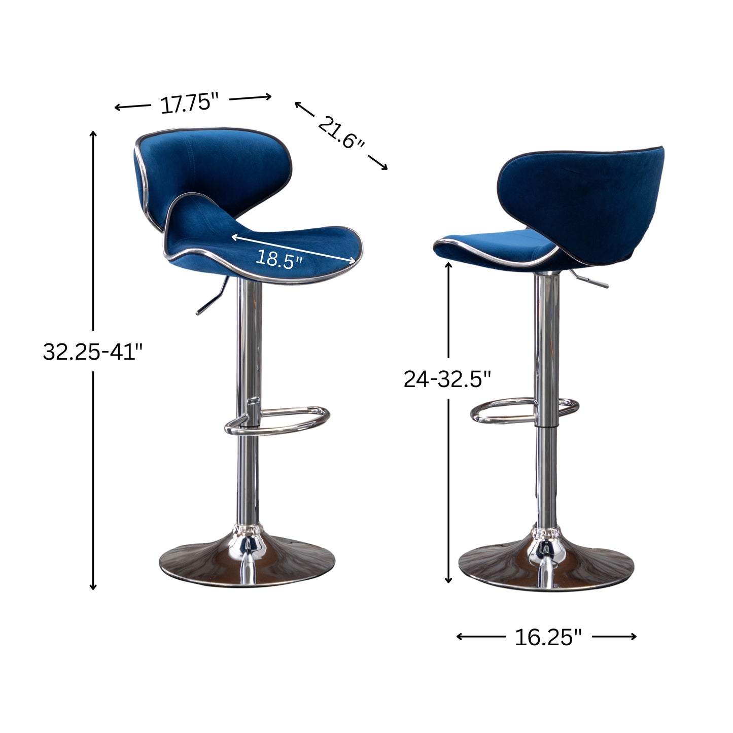 Masaccio Velvet Upholstered Adjustable'swivel Barstool, Set of 2, Blue