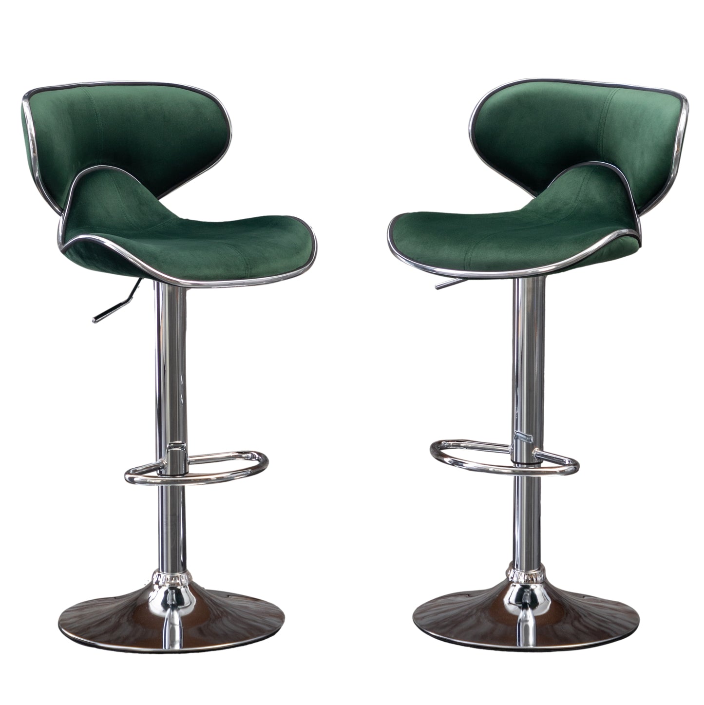 Masaccio Velvet Upholstered Adjustable'swivel Barstool, Set of 2, Green
