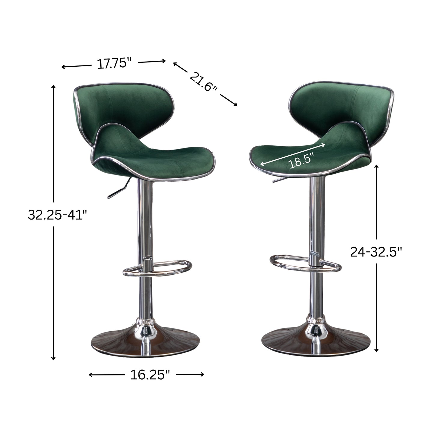 Masaccio Velvet Upholstered Adjustable'swivel Barstool, Set of 2, Green