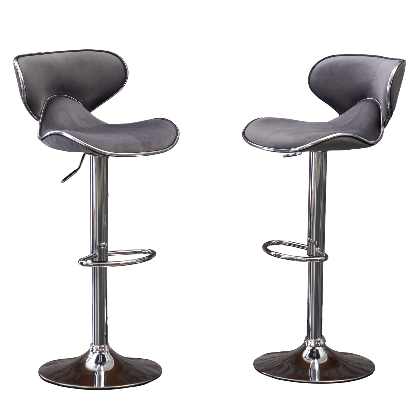 Masaccio Velvet Upholstered Adjustable'swivel Barstool, Set of 2, Gray