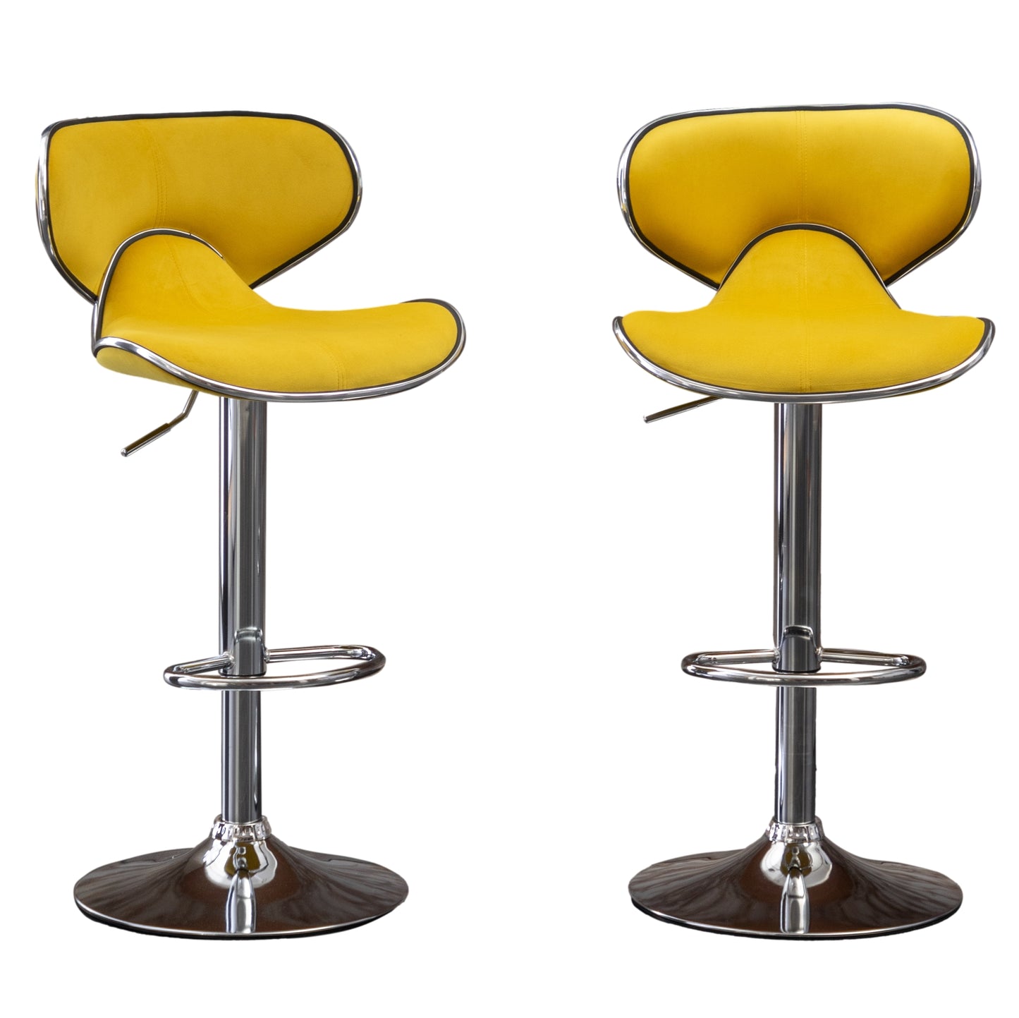 Masaccio Velvet Upholstered Adjustable'swivel Barstool, Set of 2, Yellow