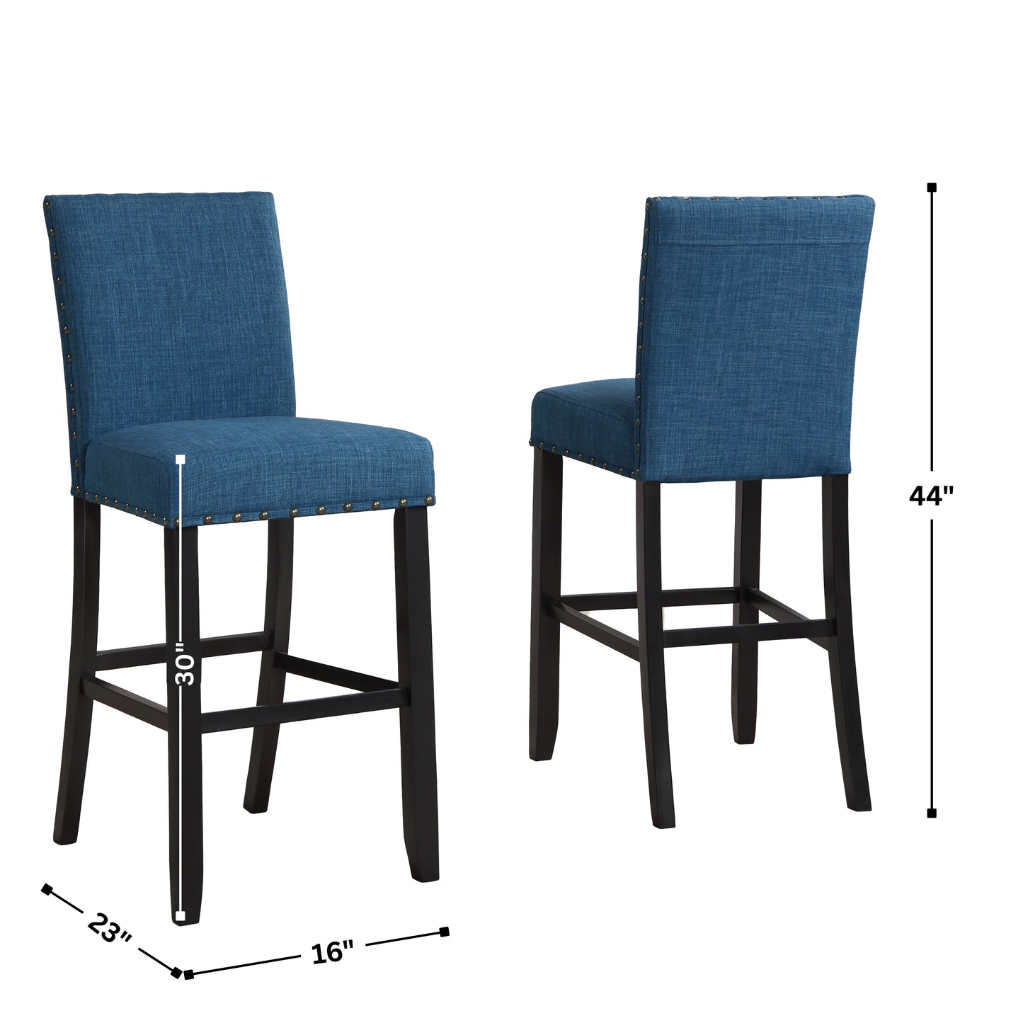 Biony Blue Fabric Bar Stools with Nailhead Trim, Set of 2