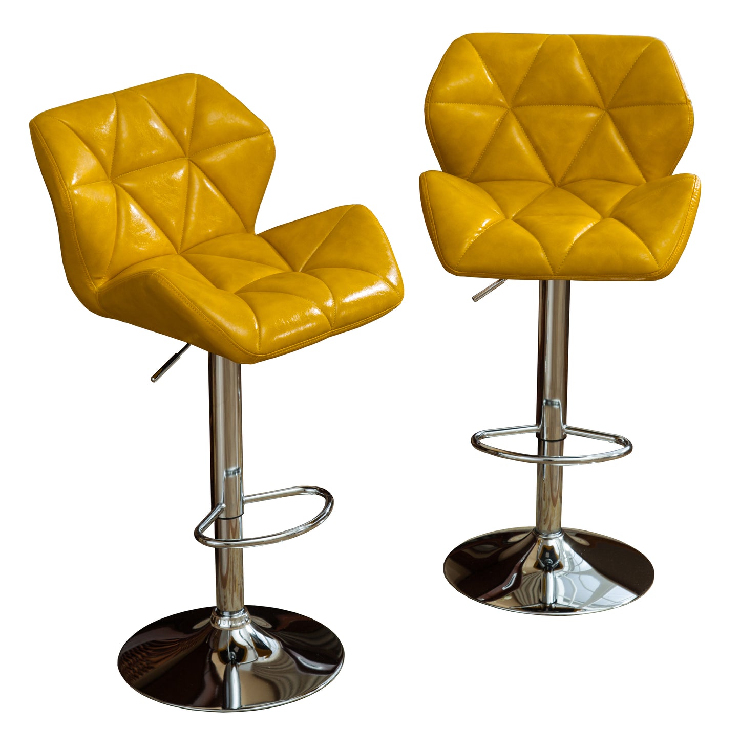 Glasgow Contemporary Tufted Adjustable Height Hydraulic Yellow Bar Stools, Set of 2