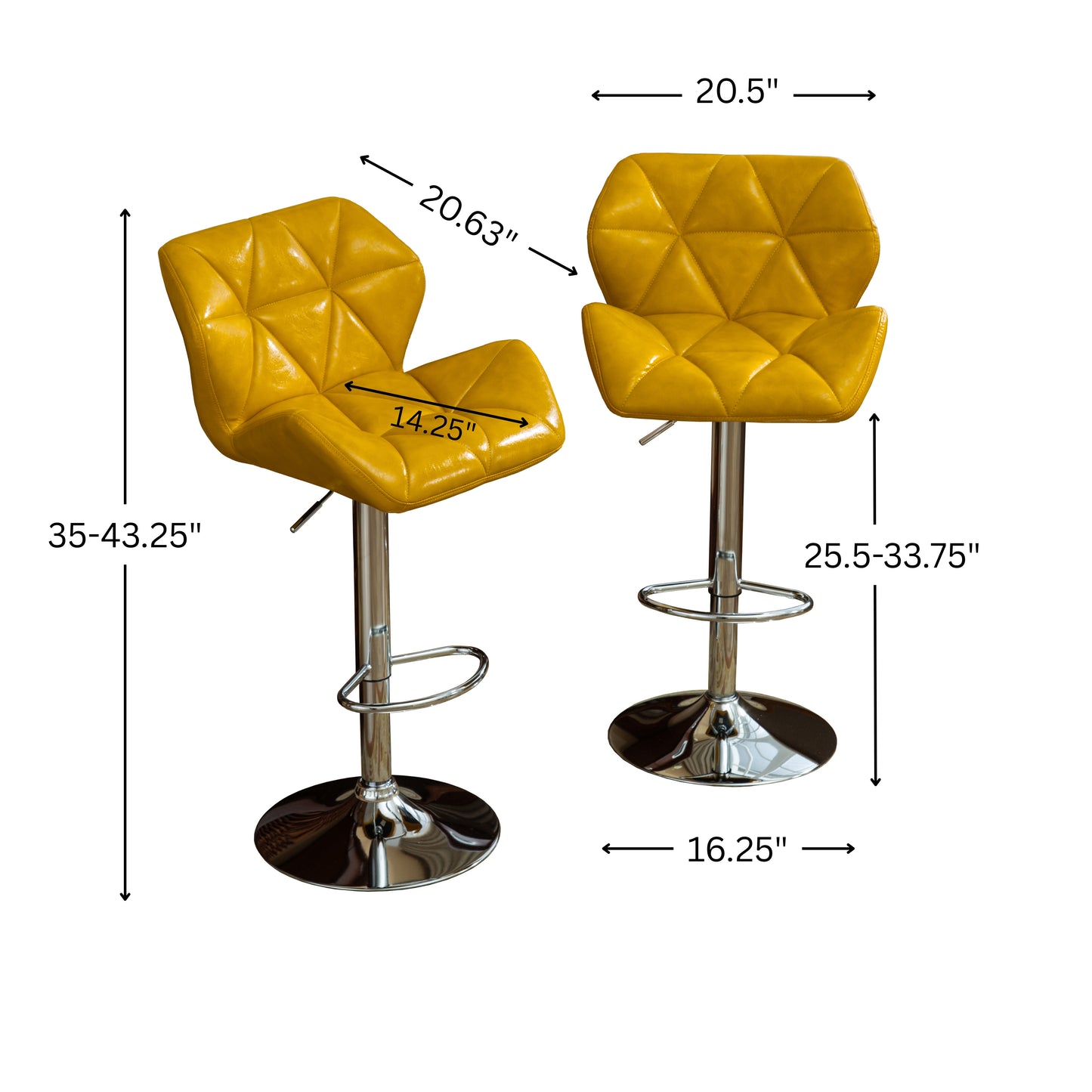 Glasgow Contemporary Tufted Adjustable Height Hydraulic Yellow Bar Stools, Set of 2