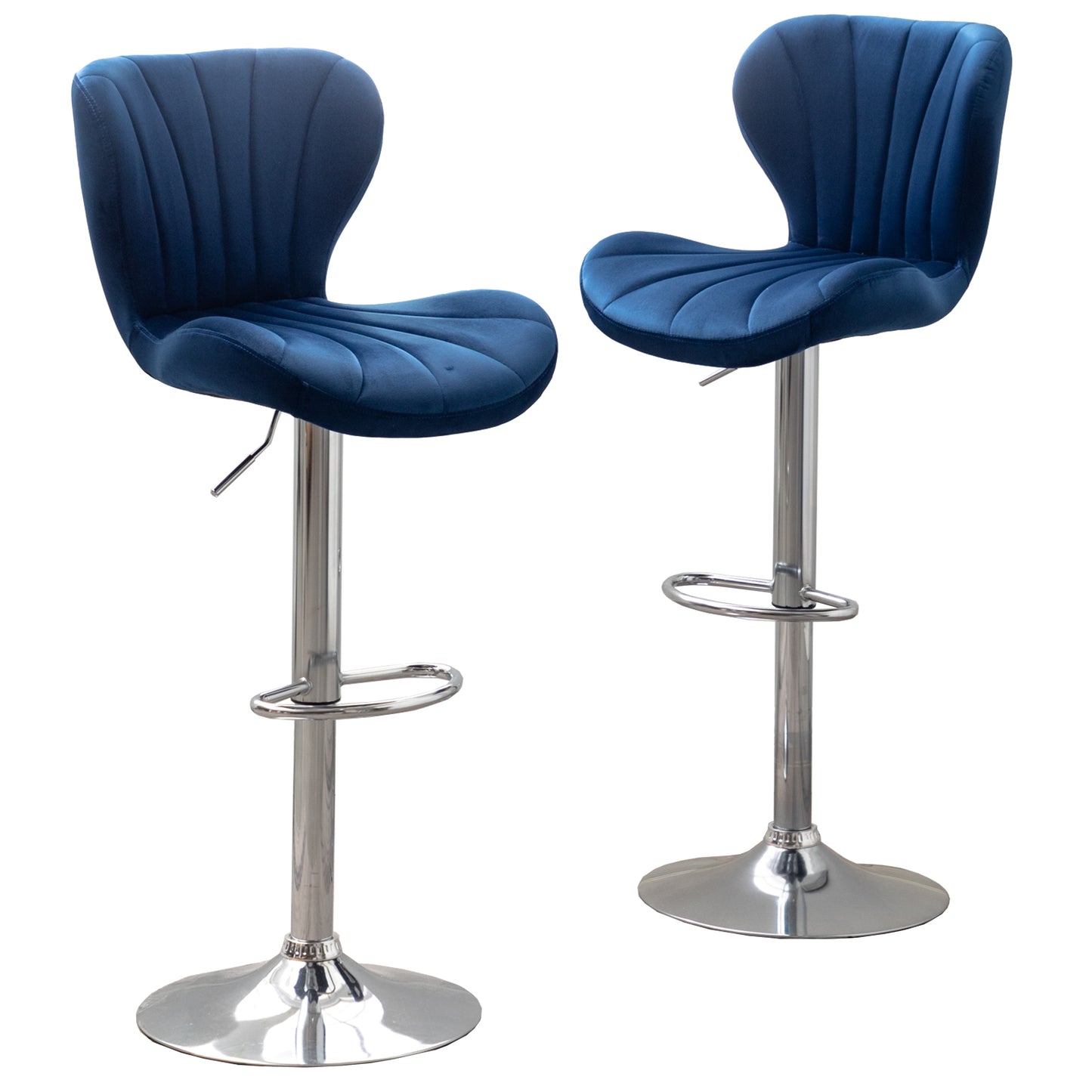 Ellston Upholstered Adjustable'swivel Barstools in Blue, Set of 2