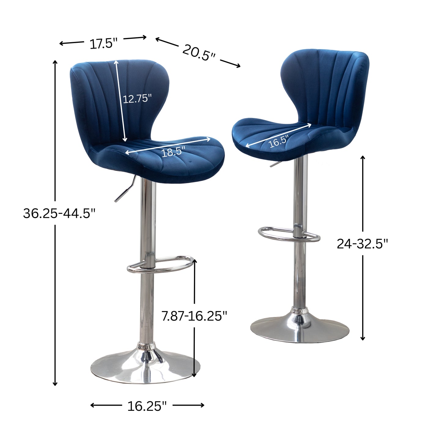 Ellston Upholstered Adjustable'swivel Barstools in Blue, Set of 2