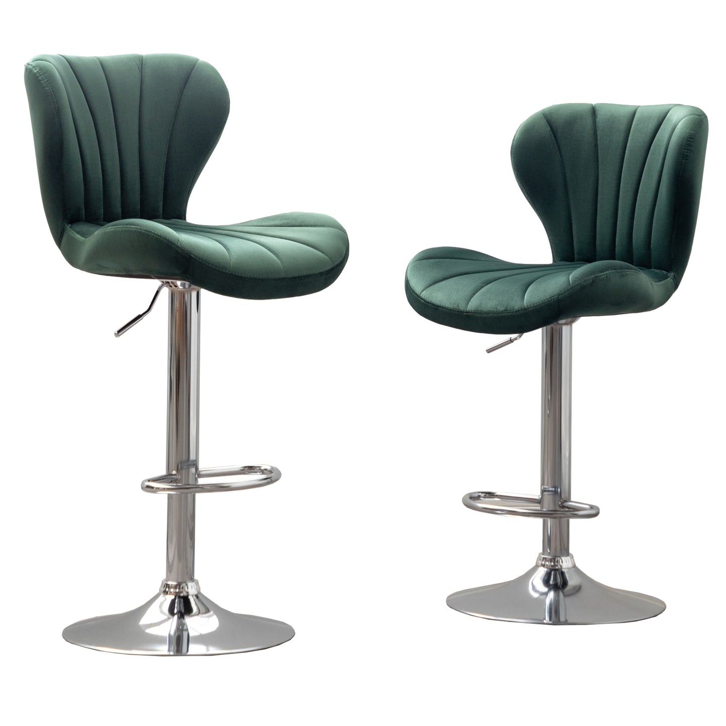Ellston Upholstered Adjustable'swivel Barstools in Green, Set of 2