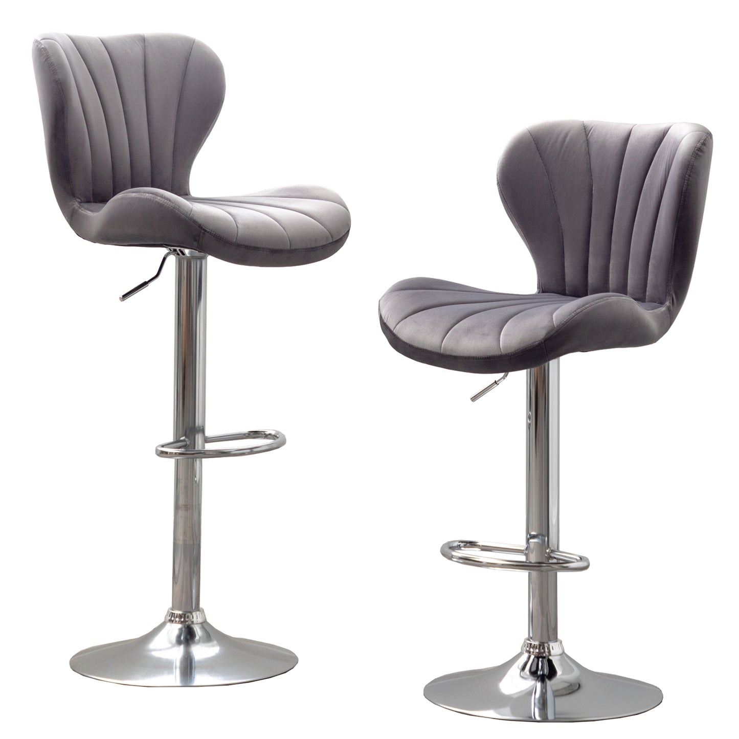 Ellston Upholstered Adjustable'swivel Barstools in Gray, Set of 2