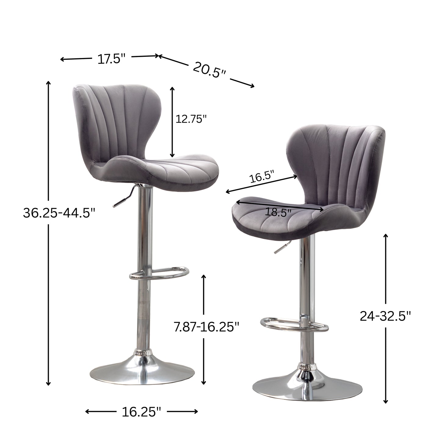 Ellston Upholstered Adjustable'swivel Barstools in Gray, Set of 2
