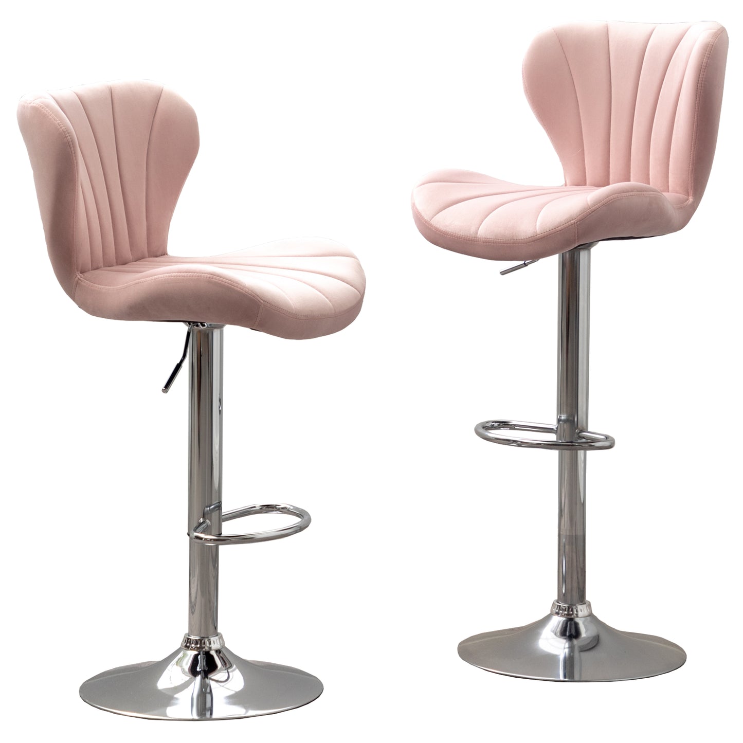 Ellston Upholstered Adjustable'swivel Barstools in Pink, Set of 2