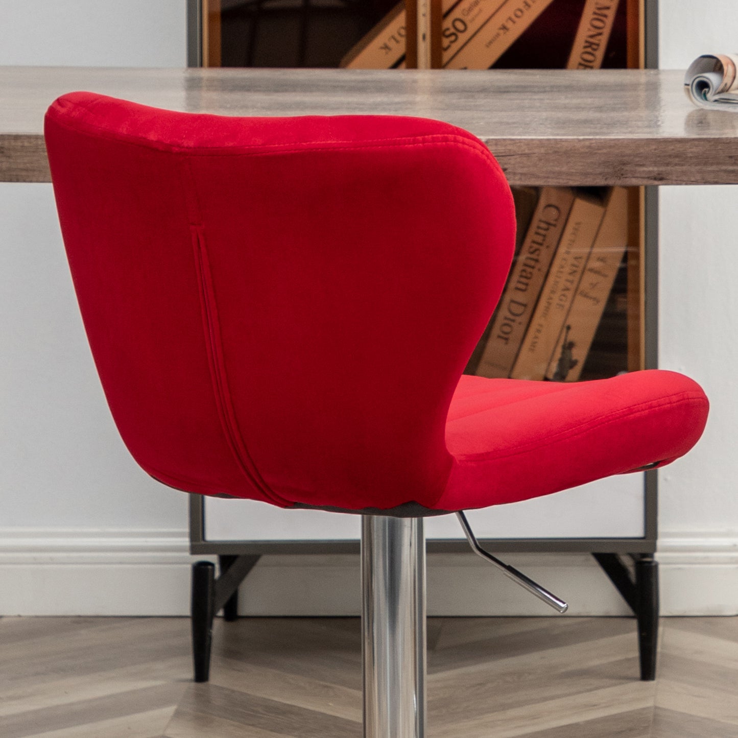 Ellston Upholstered Adjustable Swivel Barstools in Red, Set of 2