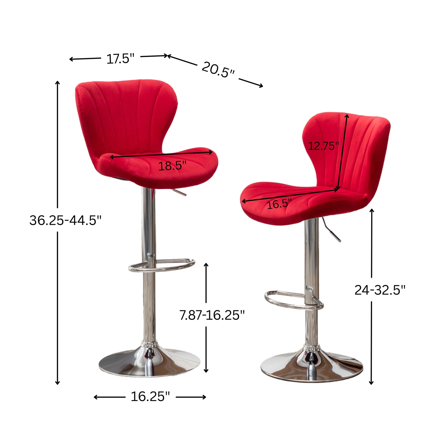 Ellston Upholstered Adjustable'swivel Barstools in Red, Set of 2