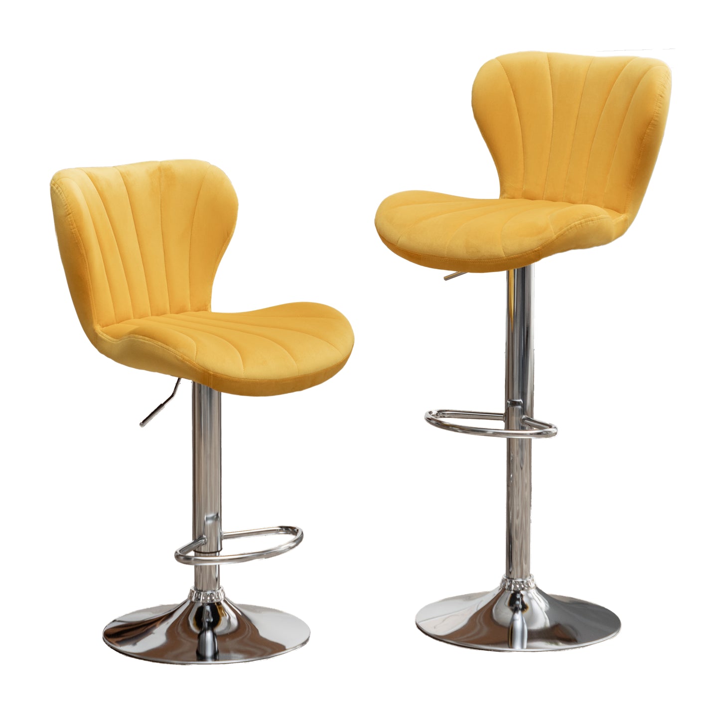 Ellston Upholstered Adjustable'swivel Barstools in Yellow, Set of 2