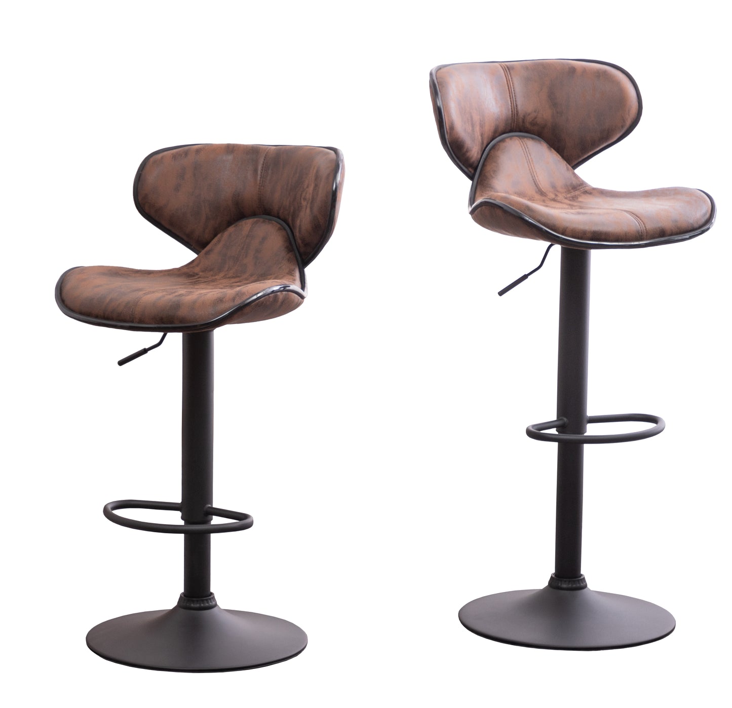 Masaccio Weathered Upholstery Airlift Adjustable'swivel Barstool with Chrome Base, Set of 2, Brown