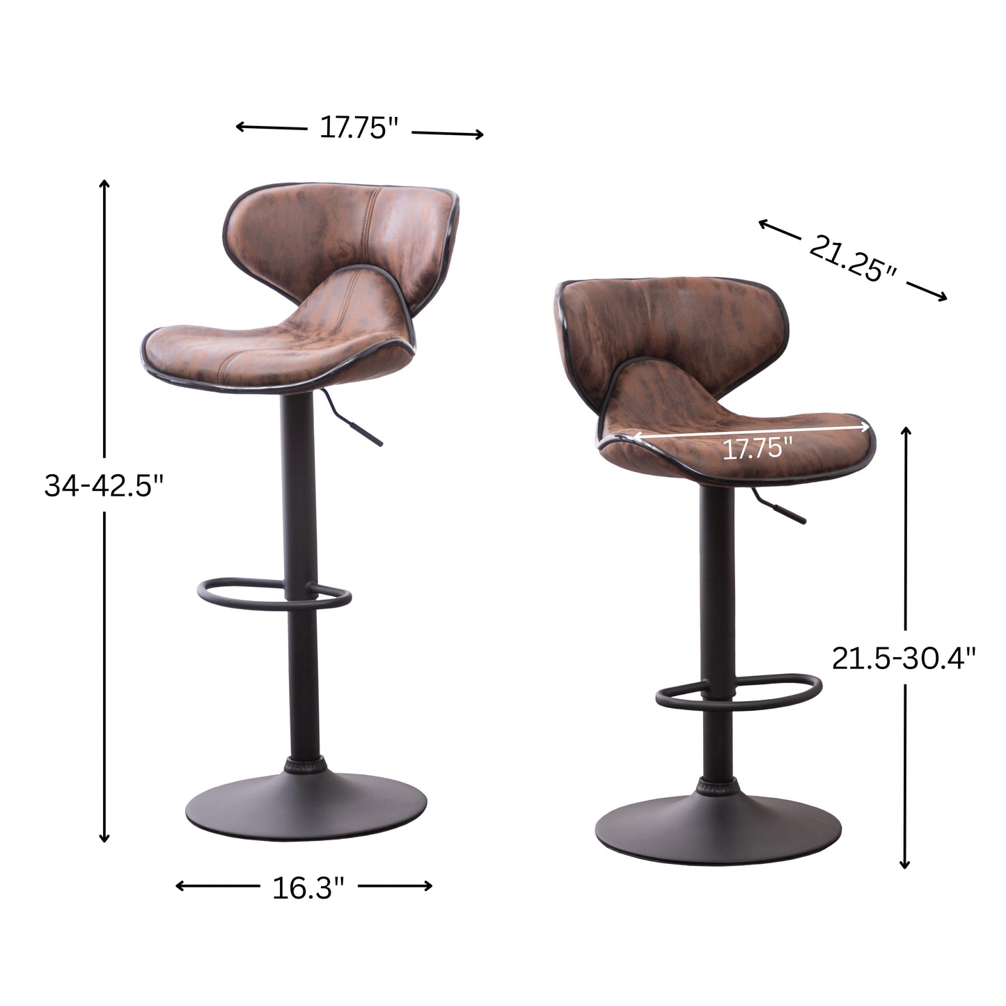 Masaccio Weathered Upholstery Airlift Adjustable'swivel Barstool with Chrome Base, Set of 2, Brown