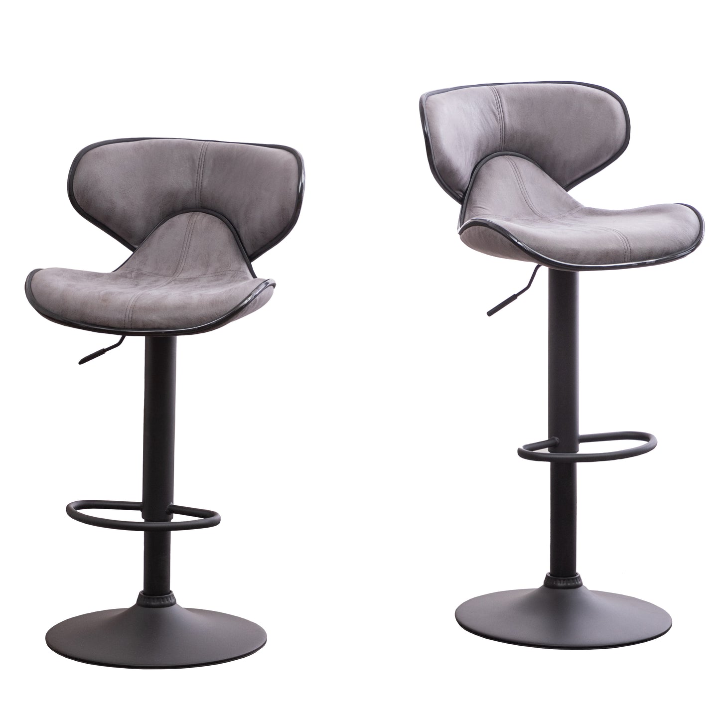 Masaccio Weathered Upholstery Airlift Adjustable'swivel Barstool with Chrome Base, Set of 2, Grey