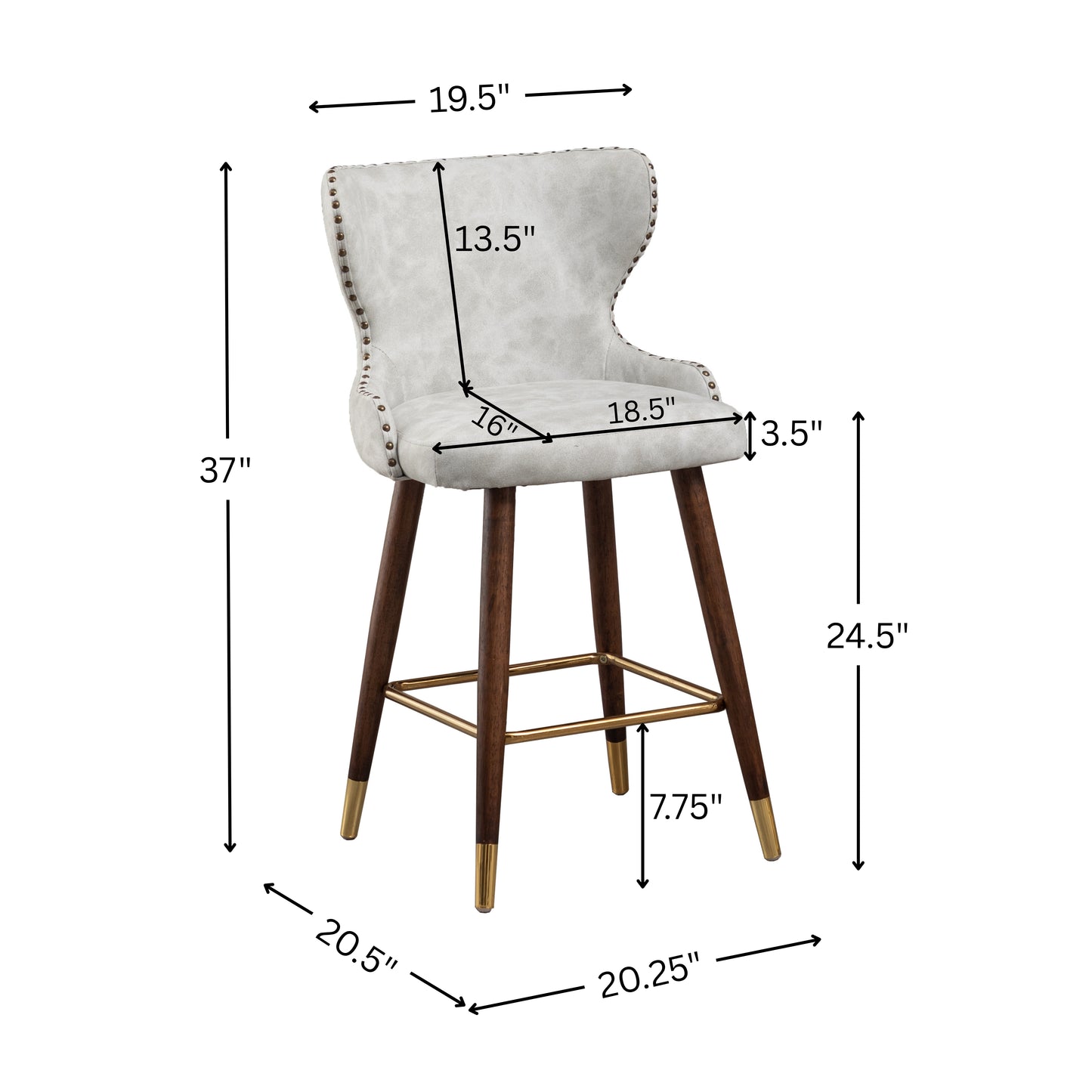 Roundhill Furniture Nevis Mid-century Modern Faux Leather Tufted Nailhead Trim Counter Stools, Set of 2