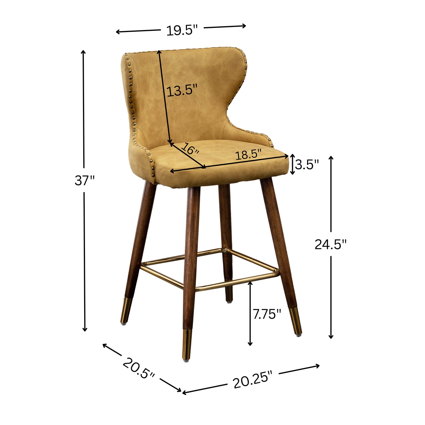 Roundhill Furniture Nevis Mid-century Modern Faux Leather Tufted Nailhead Trim Counter Stools, Set of 2