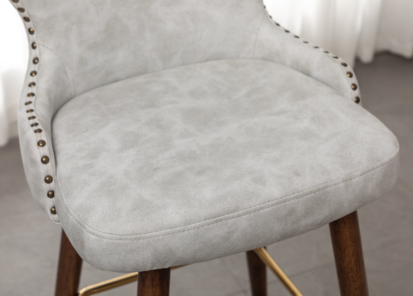 Roundhill Furniture Nevis Mid-century Modern Faux Leather Tufted Nailhead Trim Barstools, Set of 2