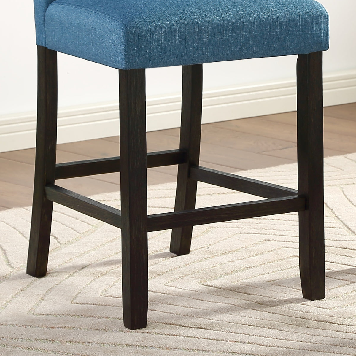 Leviton Solid Wood Tufted Asons Counter Height Stool, Set of 2, Blue
