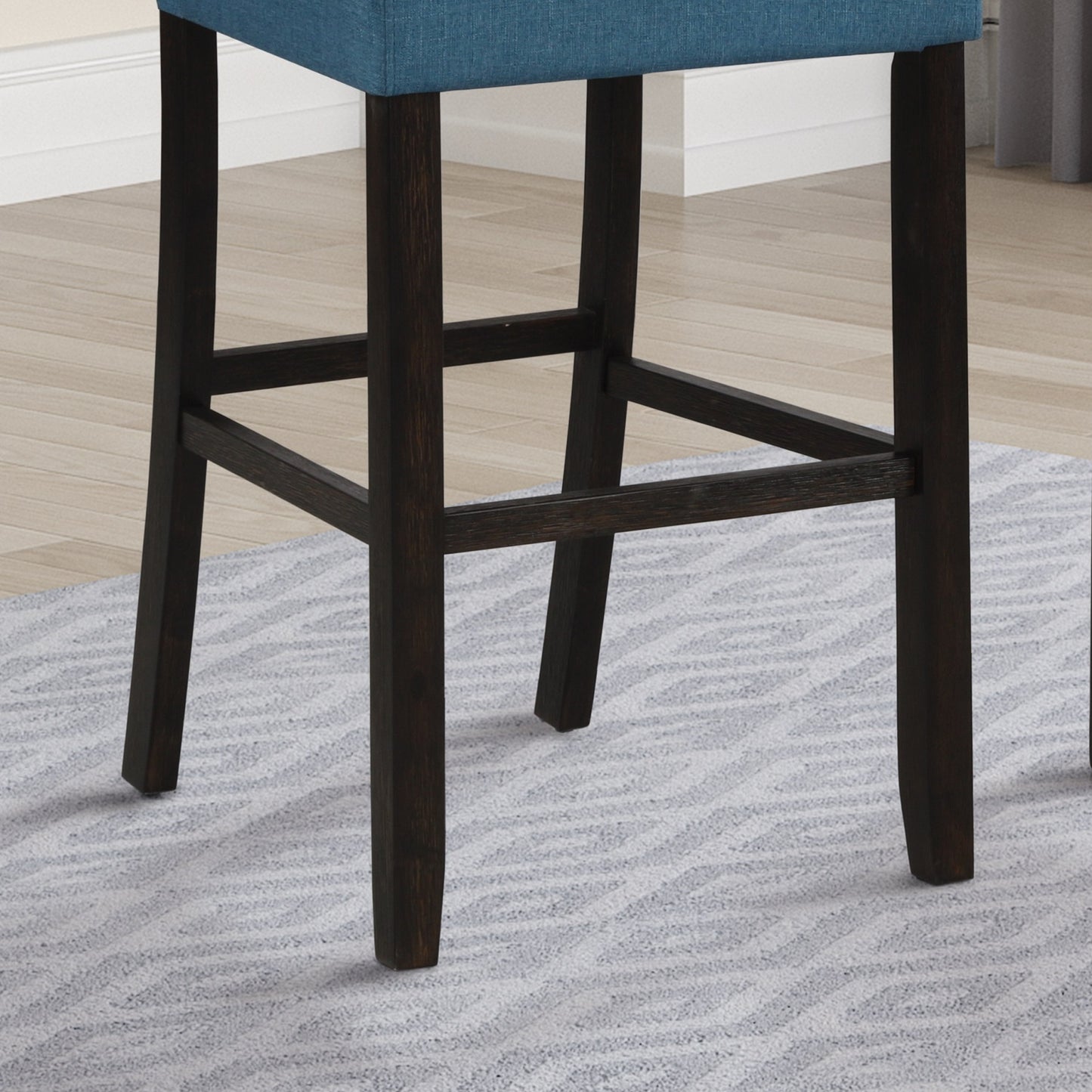 Leviton Solid Wood Tufted Asons Barstool, Set of 2, Blue