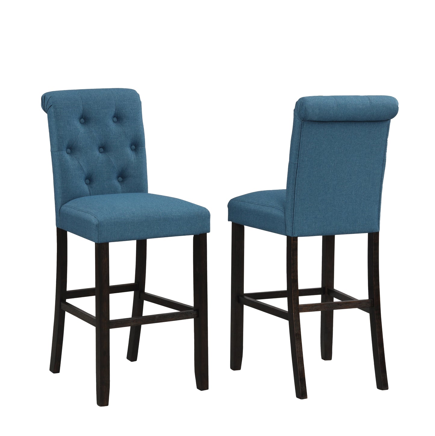 Leviton Solid Wood Tufted Asons Barstool, Set of 2, Blue