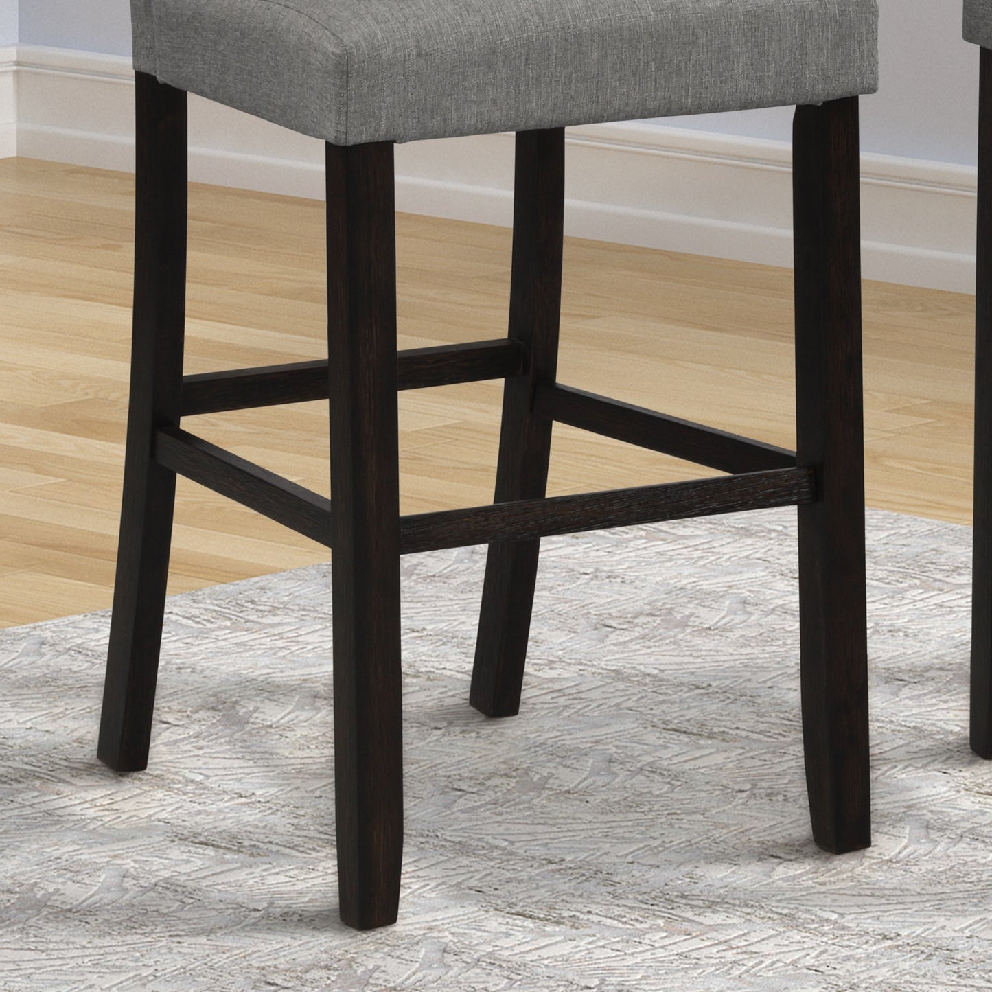 Leviton Solid Wood Tufted Asons Barstool, Set of 2, Grey