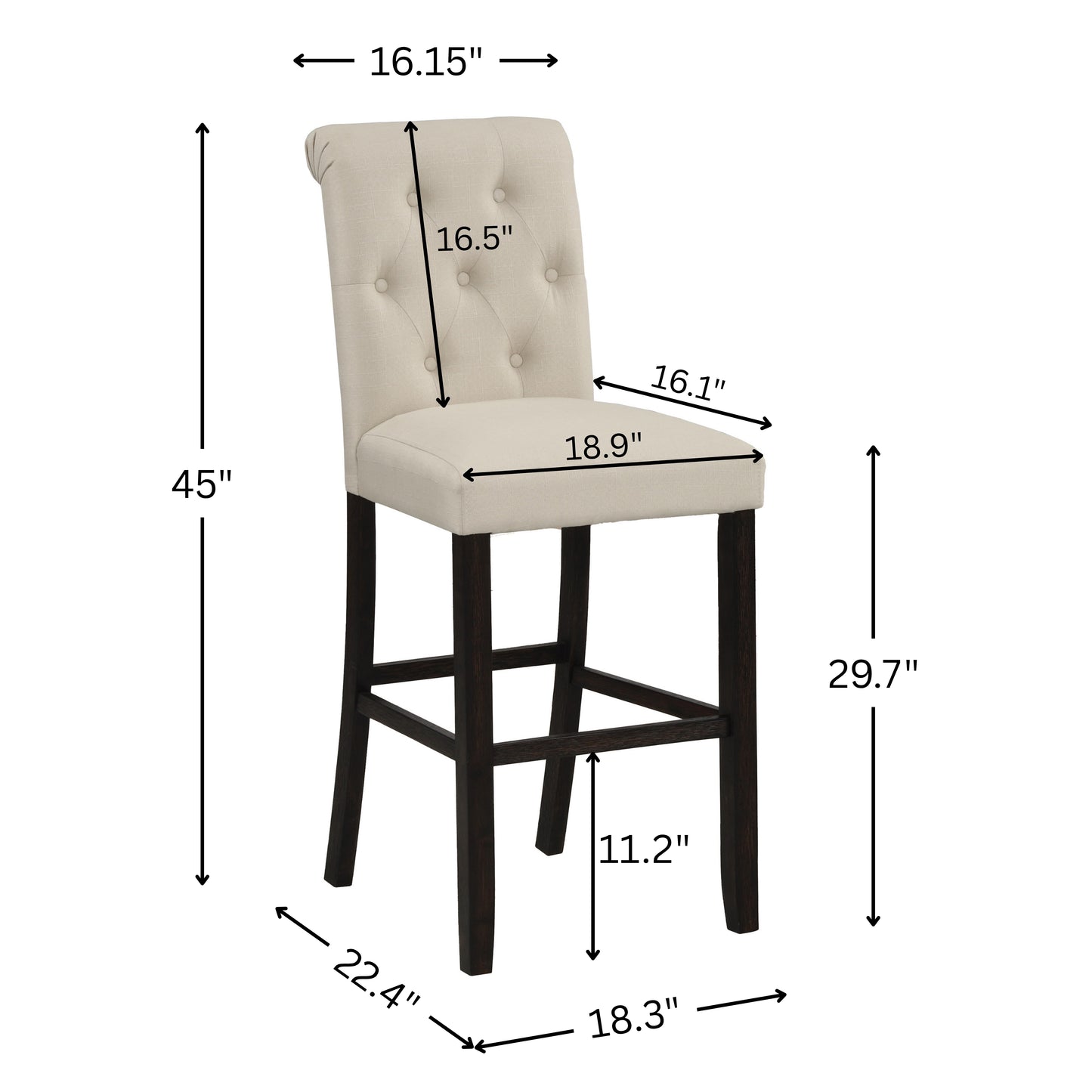 Leviton Solid Wood Tufted Asons Barstool, Set of 2, Tan