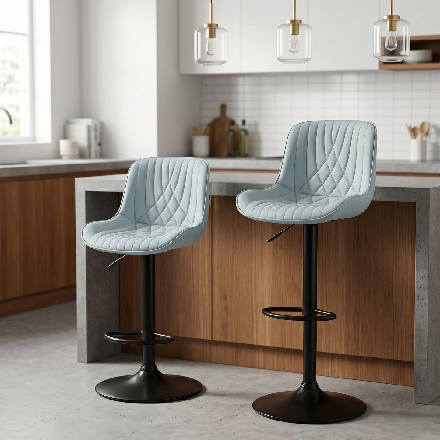 Roundhill Furniture Kovyn Contemporary Adjustable Barstool with Faux Leather Swivel Seats, Set of 2
