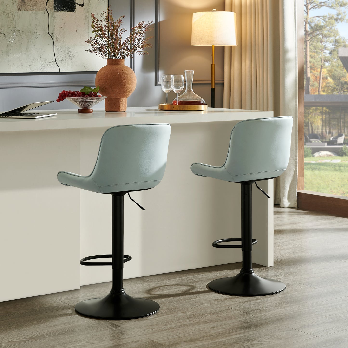 Roundhill Furniture Kovyn Contemporary Adjustable Barstool with Faux Leather Swivel Seats, Set of 2