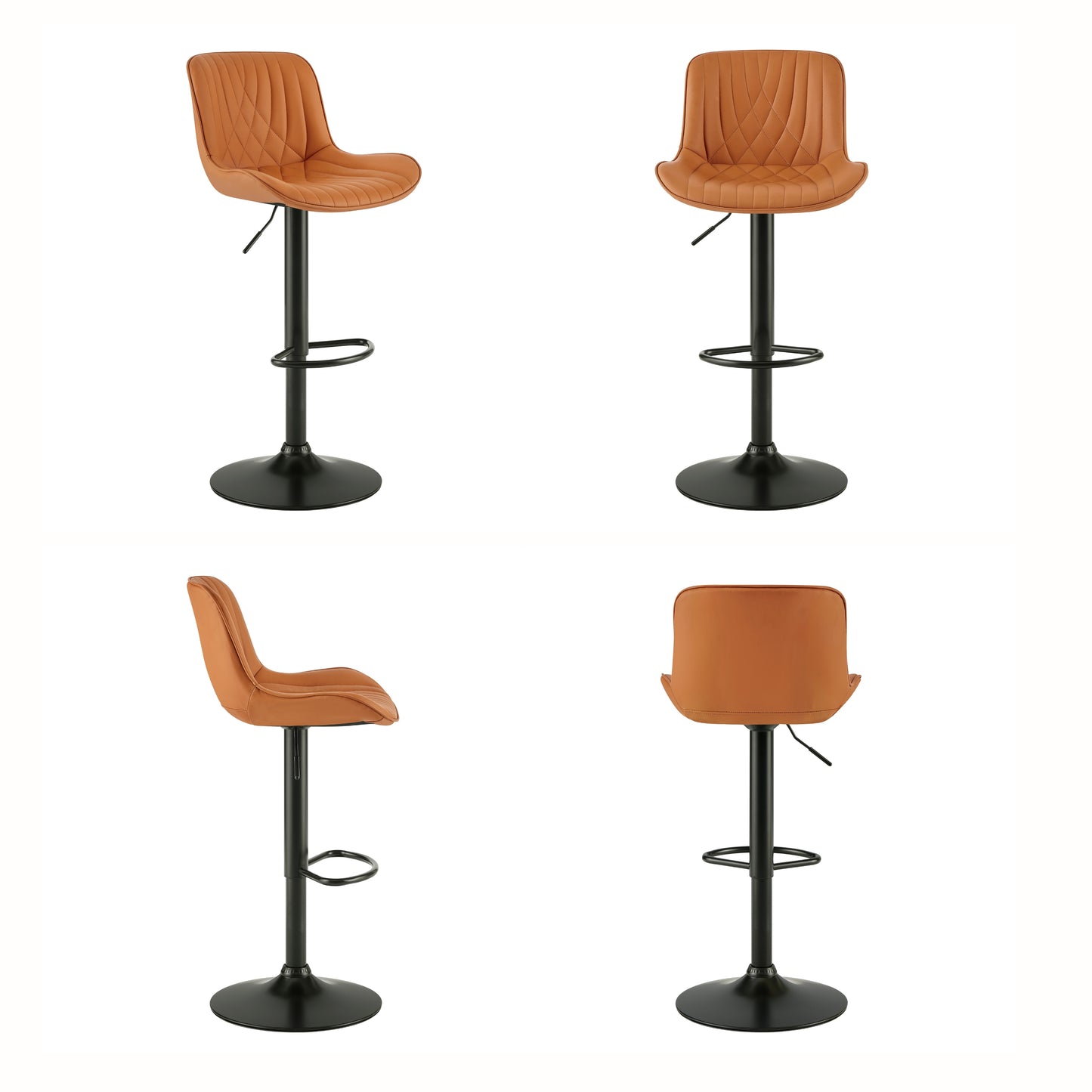 Roundhill Furniture Kovyn Contemporary Adjustable Barstool with Faux Leather Swivel Seats, Set of 2