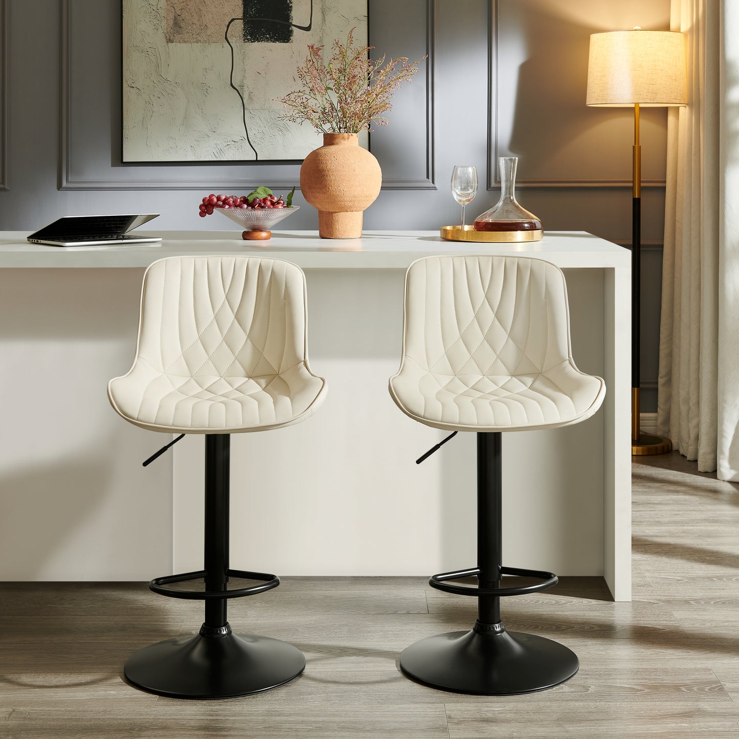 Roundhill Furniture Kovyn Contemporary Adjustable Barstool with Faux Leather Swivel Seats, Set of 2
