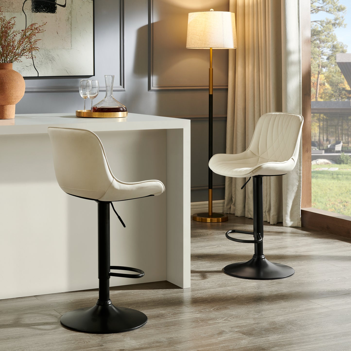 Roundhill Furniture Kovyn Contemporary Adjustable Barstool with Faux Leather Swivel Seats, Set of 2