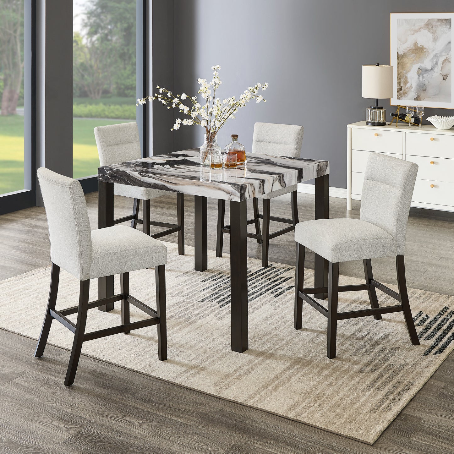 Roundhill Furniture Cavira Modern Upholstered Counter Height Stools, Set of 2, Gray