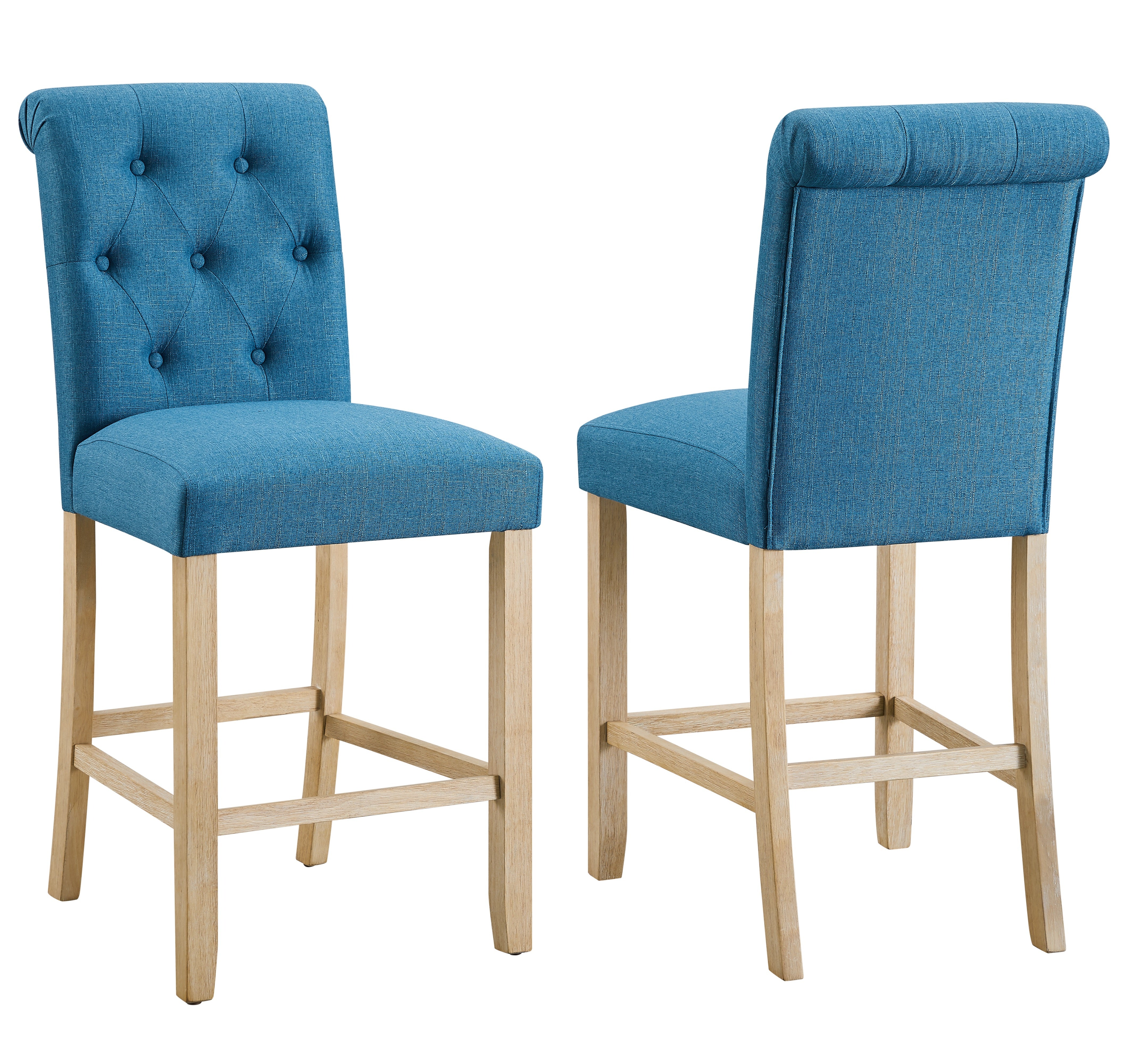 Siena Counter Height Button Tufted Back Solid Wood Stools, Set Of 2, B ...