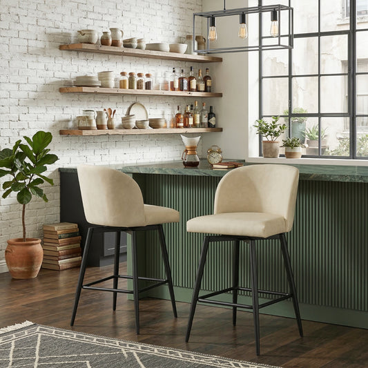 Roundhill Furniture Rhythm Modern Upholstered Counter Height Stool, 360° Swivel, Set of 2